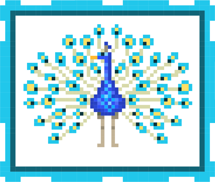 Pixel drawing of a peacock